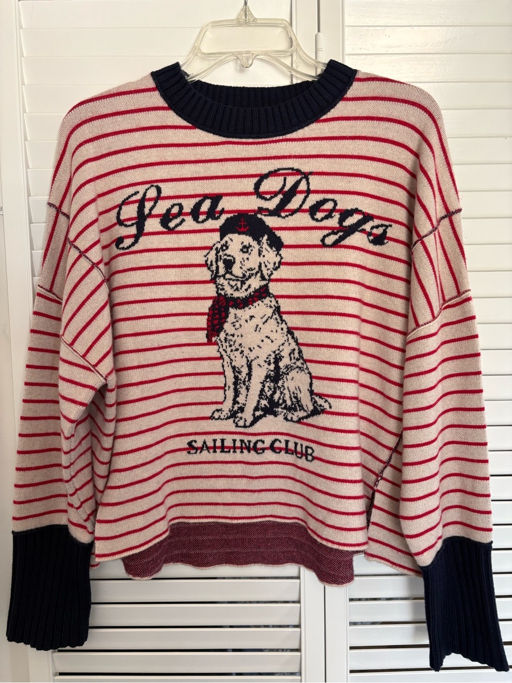 Anthropologie Maeve Logan Sea Dogs Nautical Long-Sleeve Crew-Neck Pullover Sz S - Picture 6 of 9